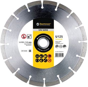 Круг алмазный отрезной BAUMESSER Universal 1A1RSS/C3 125x1,8/1,2x8x22,23-10-HIT (94315129010) - Фото №1