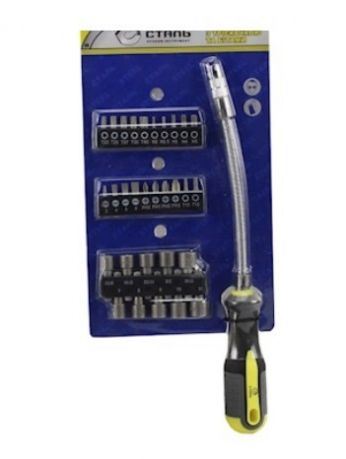 Отвертка с трещоткой, гибким валом  набором бит СТАЛЬ 31 пр. (67985) - Фото №1