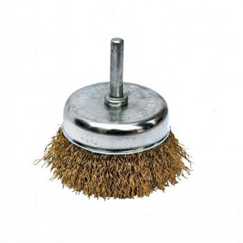 Щетка торцевая Mastertool из латунированной рифленой проволоки D 65 мм со стержнем 1/4" (19-7406) - Фото №1
