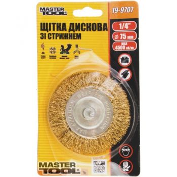 Щетка дисковая Mastertool из латунированной рифленой проволоки D60 мм со стержнем 1/4" (19-9706) - Фото №2