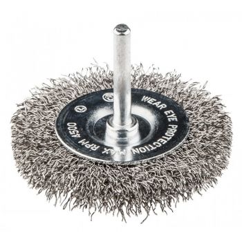 Щетка дисковая Mastertool из рифленой проволоки D50 мм со стержнем 1/4" (19-9805) - Фото №1