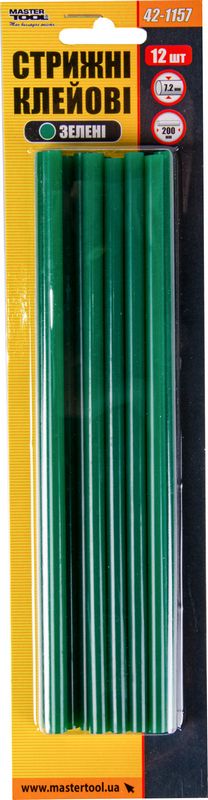 Стрижні клейові Mastertool 7,2 х200мм, 12шт, зелені (42-1157) - Фото №2