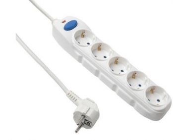 Удлинитель бытовой Electraline 5 м, 3х1.0 мм, 5 розеток, с кнопкой (62169) - Фото №1