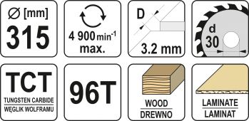 Диск пильный по дереву YATO 315x30x96T YT-60795 - Фото №3