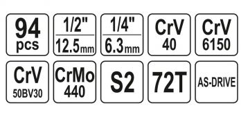 Набір торцевих головок та ключів YATO 94 шт. (YT-12681) - Фото №5