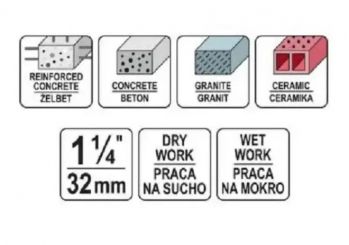 Корончатое сверло 182 мм для сухого и влажного бурения YATO YT-60379 - Фото №3