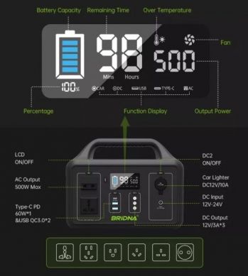 Портативная электростанция Bridna 500 W (1600309257227) - Фото №4