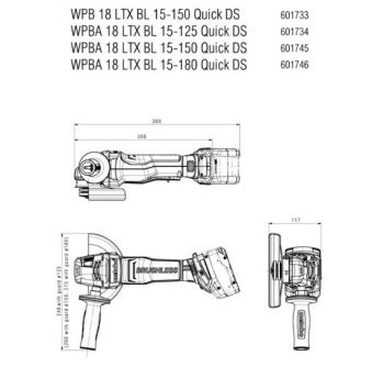 Болгарка аккумуляторная Metabo WPBA 18 LTX BL 15-125 Quick DS Каркас (601734840) - Фото №3