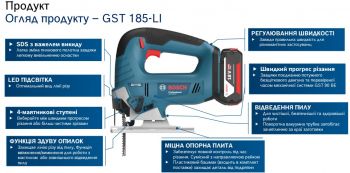 Лобзик акумуляторний Bosch GST 185-LI кейс (06015B3023) - Фото №5