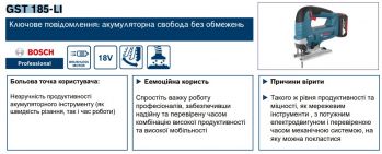 Лобзик акумуляторний Bosch GST 185-LI кейс (06015B3023) - Фото №6