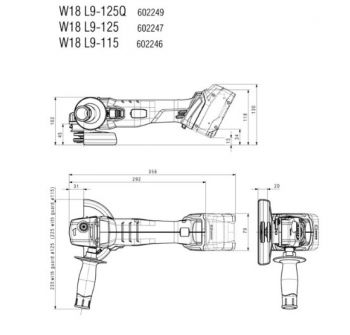 Болгарка аккумуляторная Metabo W 18 L 9-125 Каркас (602247840) - Фото №3