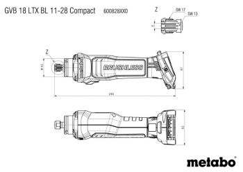 Пряма шліфувальна машина акумуляторна Metabo GVB 18 LTX BL 11-28 Compact Каркас (600828850) - Фото №3