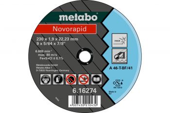 Отрезной диск Metabo Novorapid 230x1,9x22,2 Inox, TF 41 (616274000) - Фото №1