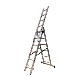 Драбина алюмінієва трисекційна GTM KME306 3x6 сходинок 1.64-3.26 м (39942) - Фото №1