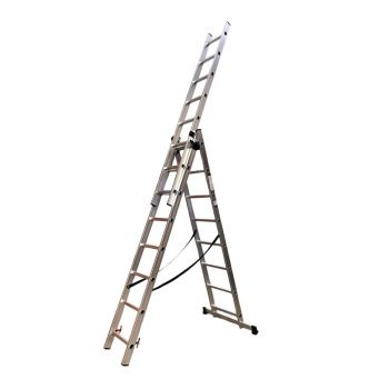 Драбина алюмінієва трисекційна GTM KME308 3x8 сходинок 2.18-4.88 м (39945) - Фото №1