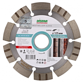 Круг алмазный отрезной DISTAR Bestseller Universal 1A1RSS/C3 125 x 22.22 Сегментный (14315129010) - Фото №1