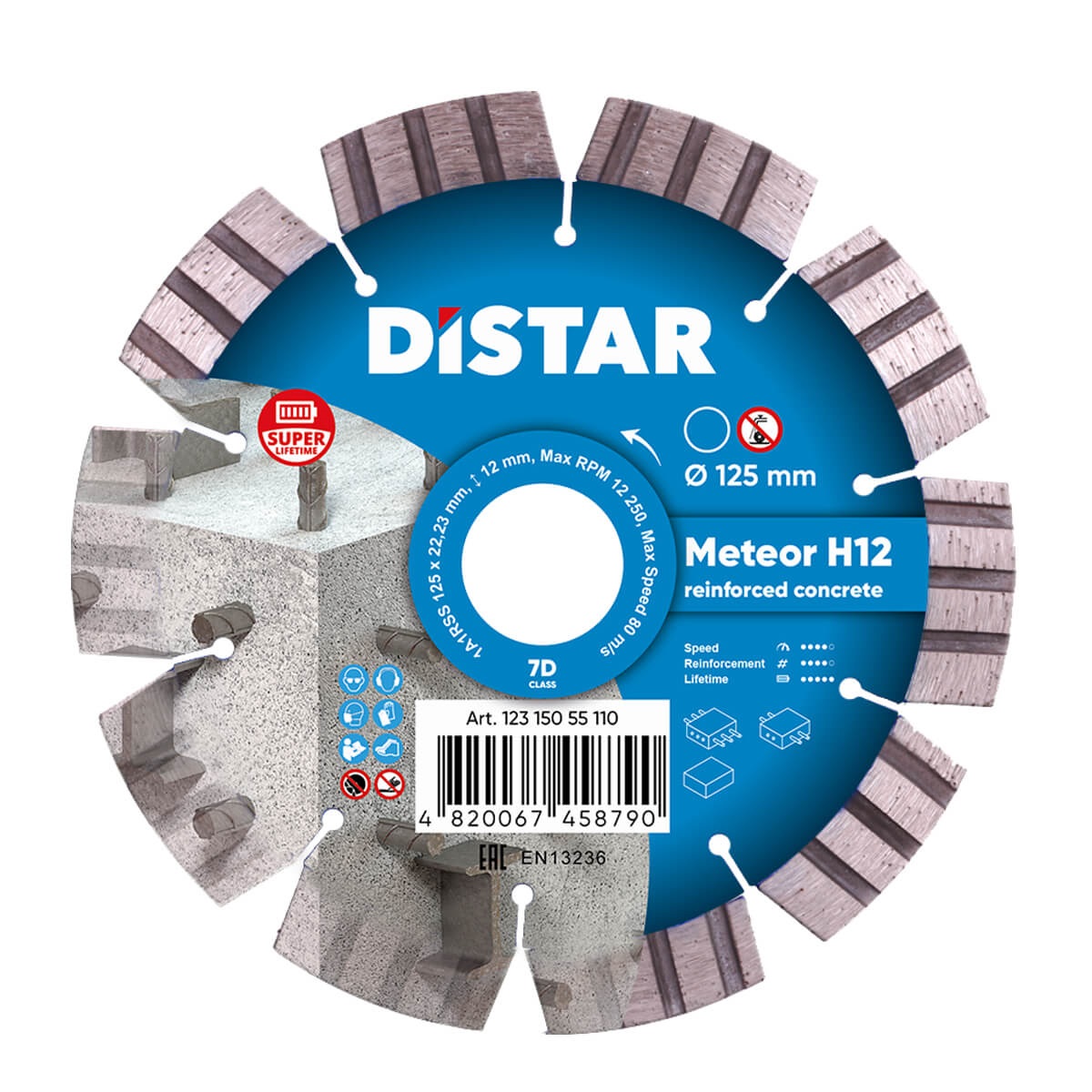 Круг алмазный отрезной Distar Meteor H12 1A1RSS/C3-W 125x2,2/1,3x22,23-10 (12315055110)