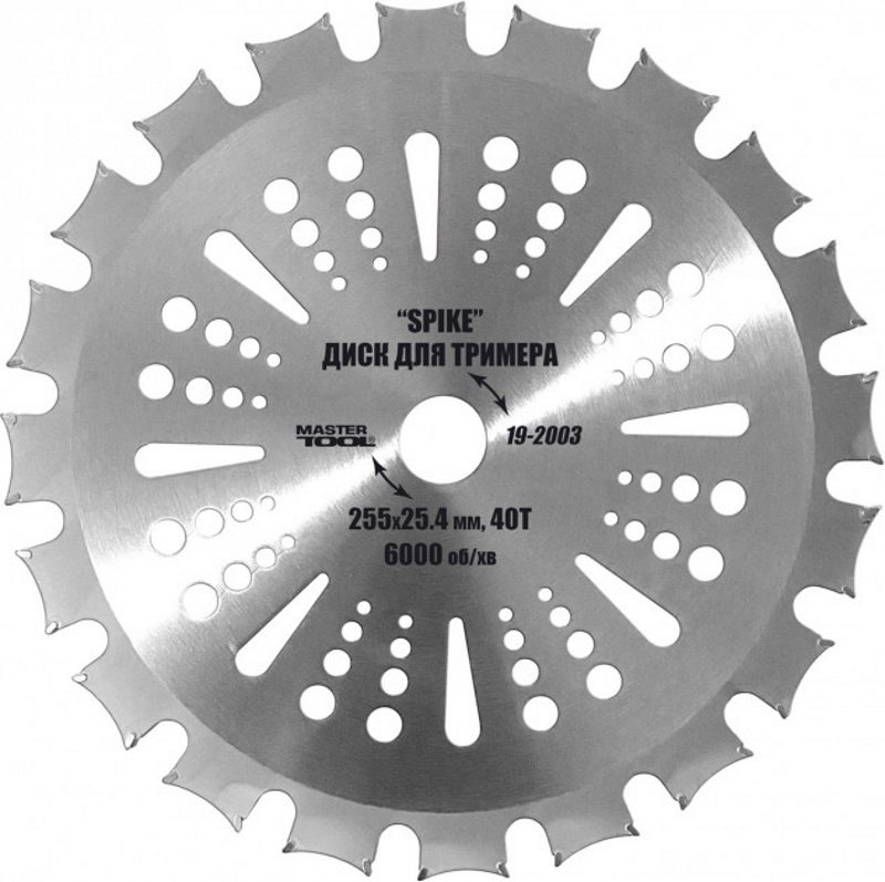Диск для триммера Mastertool Spike 255х25.4х40Т с победитовой напайкой (19-2003)