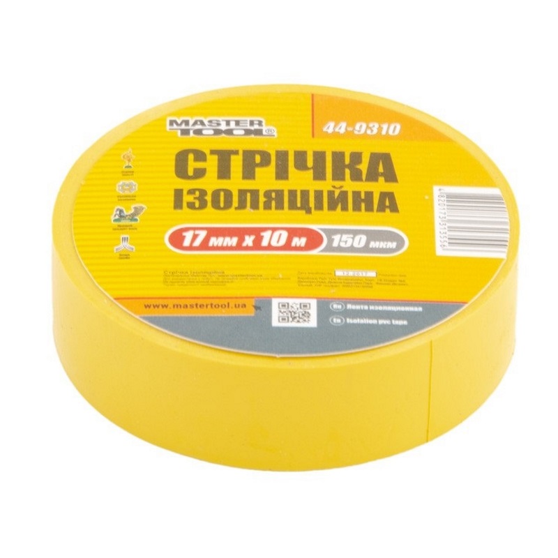 Лента изоляционная Mastertool 0,15 мм,17 ммх10 м, желтая (44-9310)