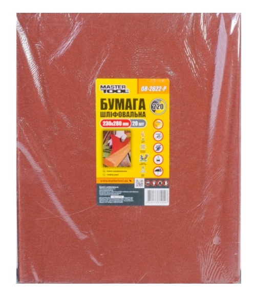 Бумага шлифовальная водостойкая MasterTool Р220 230х280 мм, 20 шт. (08-2622-Р)