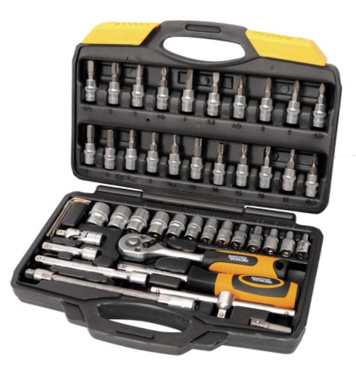 Набор насадок торцевых MasterTool PROFI CrV 1/4” 4-14 мм,трещотка 72Т, 46 шт, кейс (78-2047-PF)