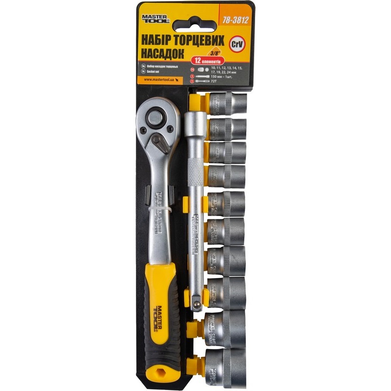 Набор насадок торцевых с трещоткой Mastertool CrV 3/8” 10-24 мм 12 шт. (78-3812)