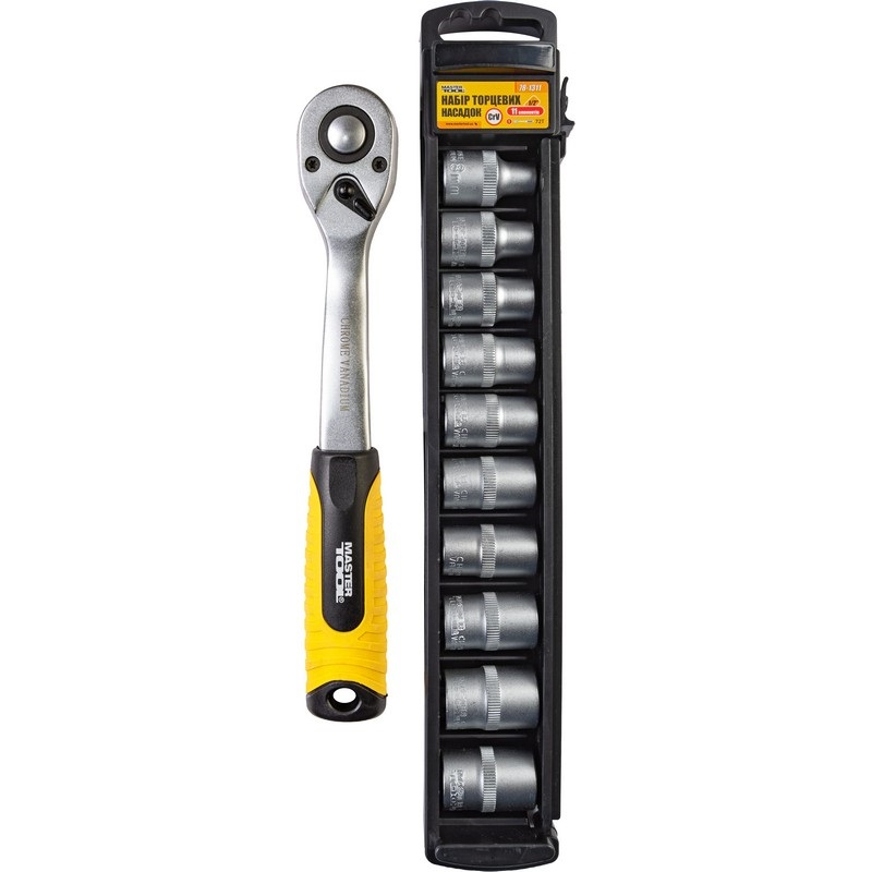 Набор насадок торцевых с трещоткой Mastertool CRV 1/2", 8-19 мм, 11 шт. (78-1311)