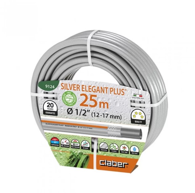 Шланг для полива Claber Silver Elegant Plus 9124, 25 м 1/2" серый (82649)