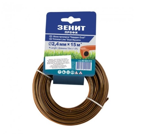 Леска для триммера Зенит Профи Квадрат DUAL 2,4мм/15м (40624015)