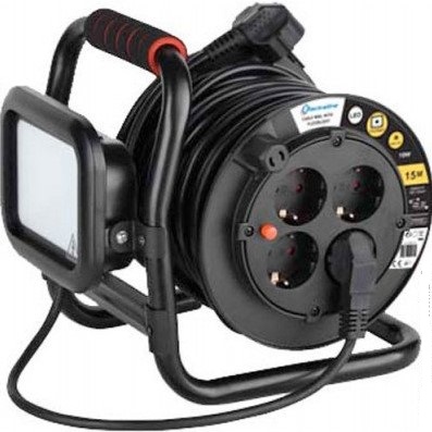 Удлинитель Electraline 15 м, 3х1.5 мм, 4 роз. c LED прожектором (49213)