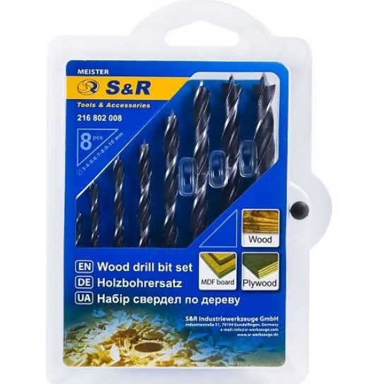 Набор сверл S+R Meister по дереву 8 шт. 3-10 мм (216802008)