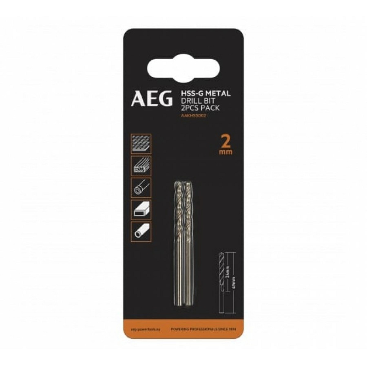 Сверло AEG AAKHSSG02, HSS, 2х24х49 мм (4932479304)