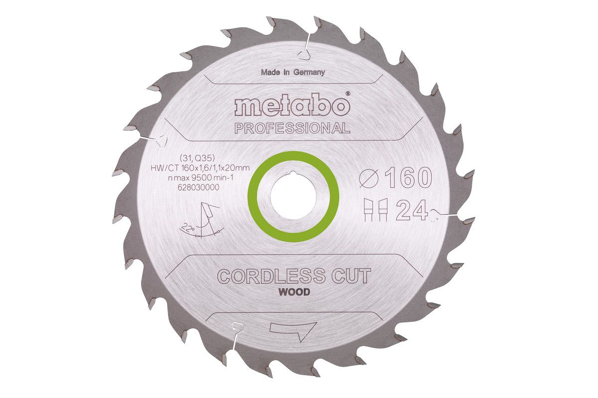 Пильний диск Metabo Cordless cut Wood Professional, 160x20 (16), Z24 WZ 22° (628030000)