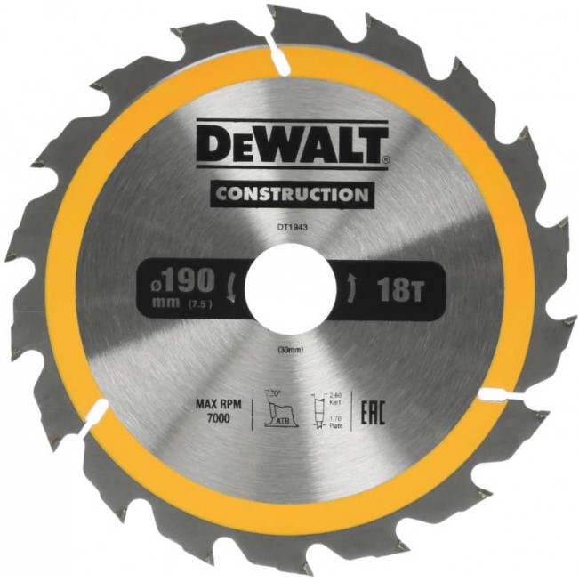Диск пильный DeWALT Сonstruction DT1943