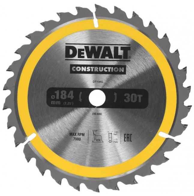 Диск пильный DeWALT Сonstruction DT1940