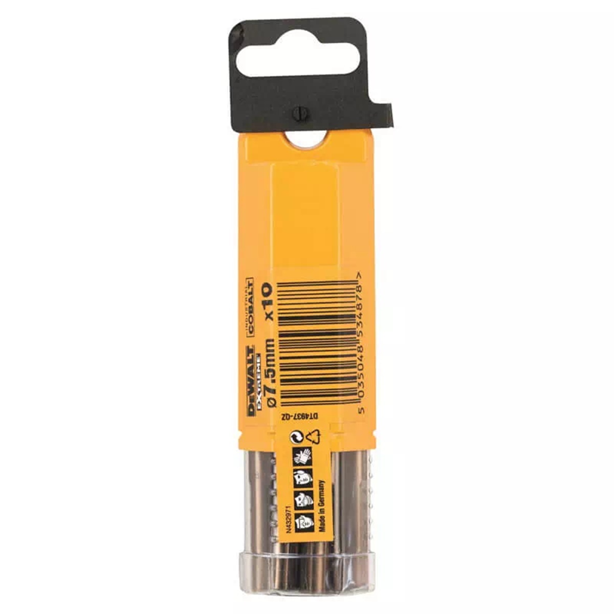 Cверлo по металлу DeWALT EXTREME INDUSTRIAL COBALT  HSS-CO, 7,5х66х109, 10 шт. (DT4937)