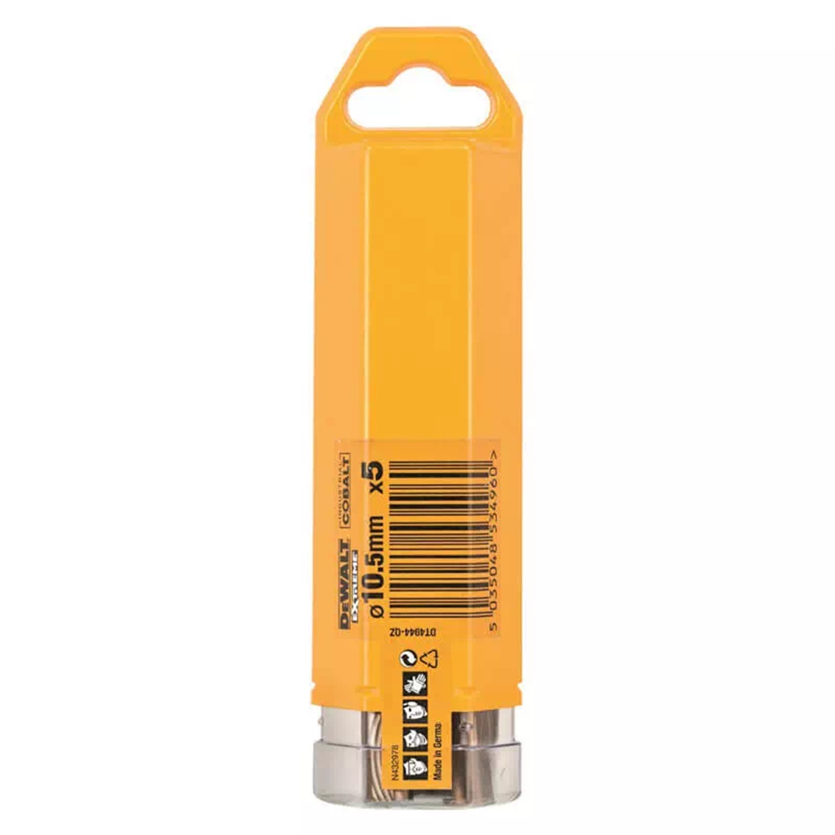 Cверлo по металлу DeWALT EXTREME INDUSTRIAL COBALT  HSS-CO, 10,5х84х133, 5 шт. (DT4944)