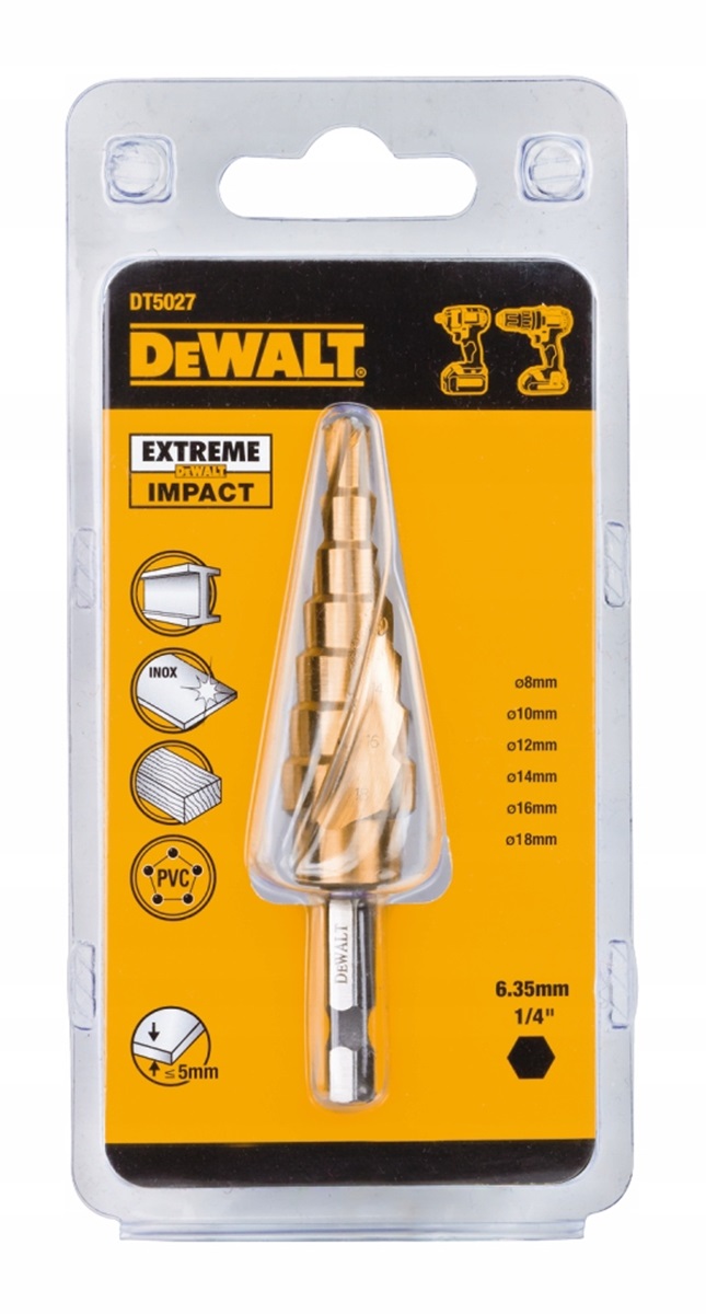 Сверло по металлу ступенчатое DeWALT EXTREME IMPACT, 6 - 18 мм (DT5027)