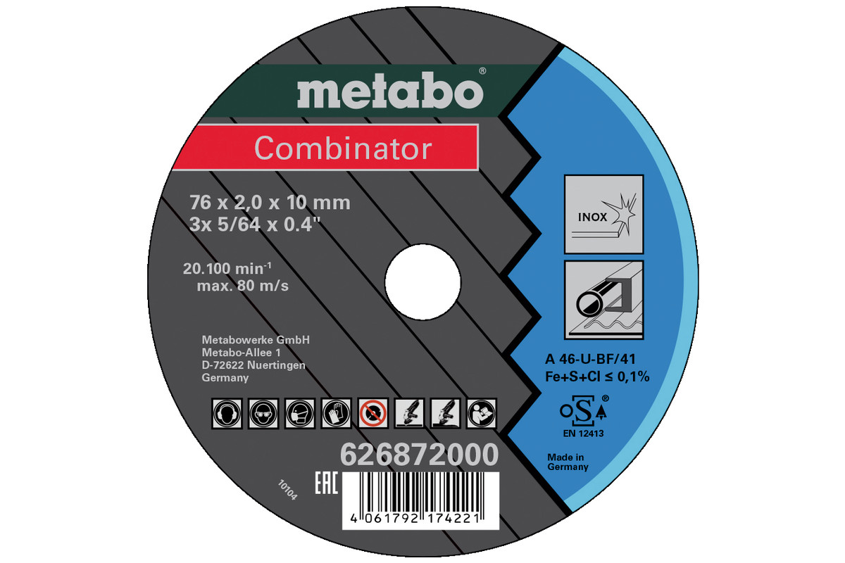 Набор отрезных дисков Metabo Combinator A 46-U, 76x2,0, 3 шт (626872000)