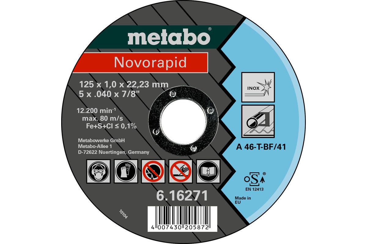 Отрезной диск Metabo Novorapid 125x1,0x22,2 Inox, TF 41 (616271000)