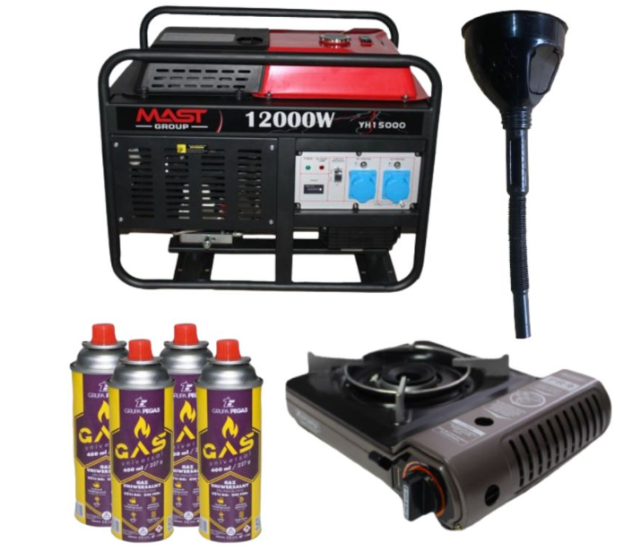 Бензиновый генератор MAST GROUP YH15000+ газовая плитка Orcamp CK-505+4 газовых картриджа 400 мл (KYH15000)