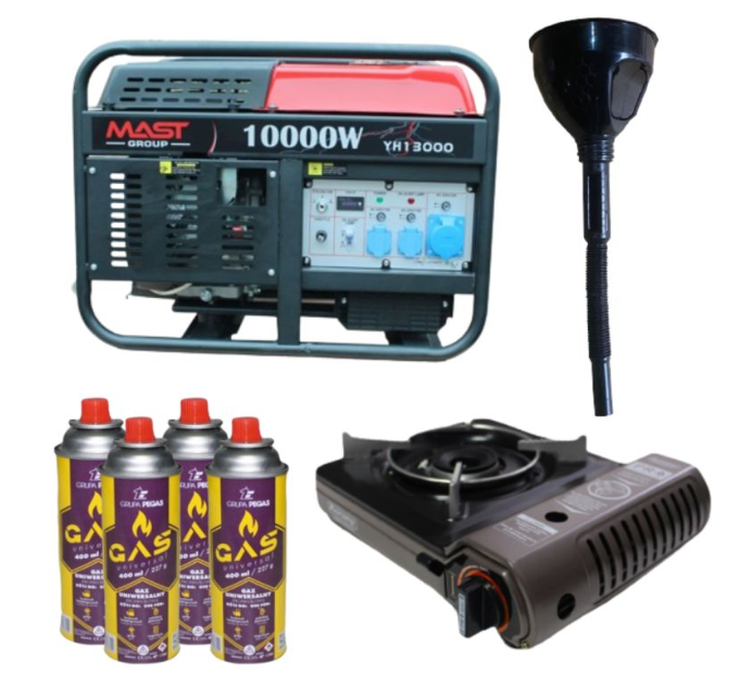 Бензиновый генератор MAST GROUP YH13000 + газовая плитка Orcamp CK-505 + 4 газовых картриджа 400 мл (KYH13000)