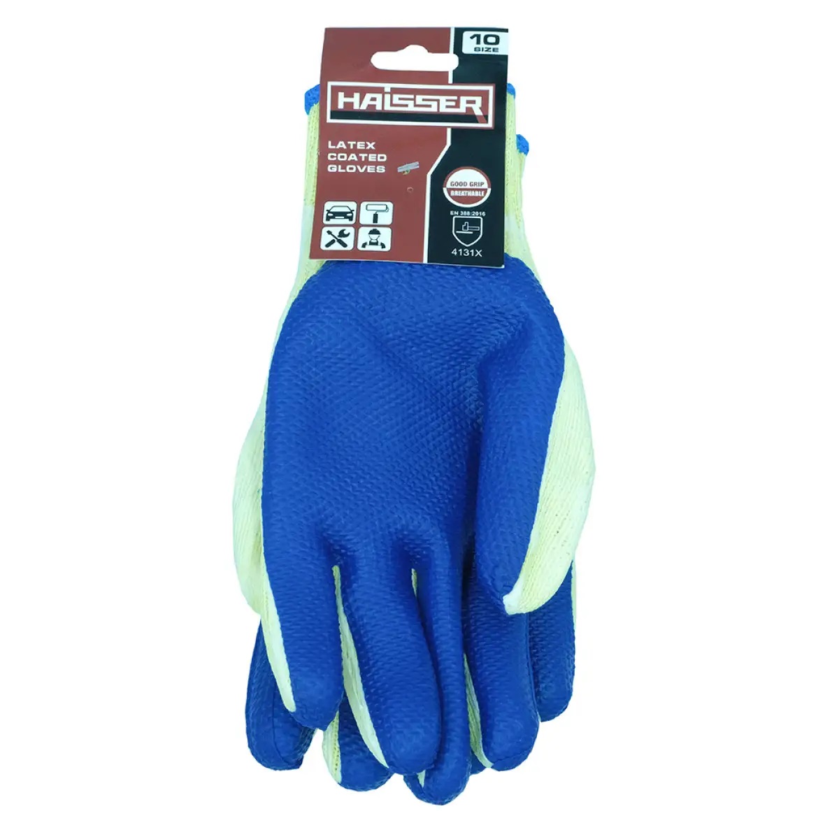 Перчатки полиэстер желтые с синим латексным покрытием Haisser (142644)
