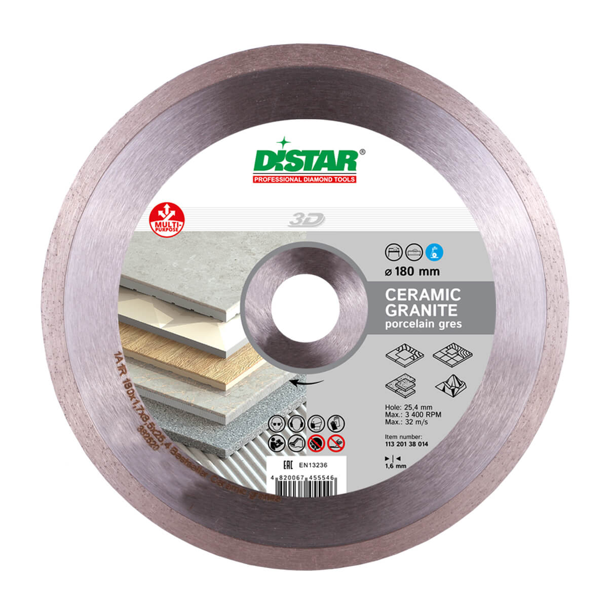 Круг алмазный отрезной DISTAR Bestseller Ceramic granite 1A1R 180 x 25.4 Сплошной (11320138014)