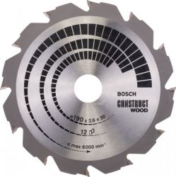 Диск пильный Bosch 190x30x12T CONSTRUCT (2608640633)